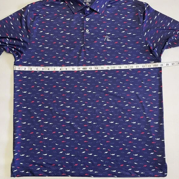 Rhoback Golf Polo Shirt Men's XL All Over Shark Print Navy Blue AOP Performance - Picture 6 of 11
